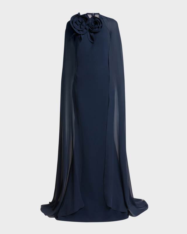 Flower-Neck Cape Trumpet Gown